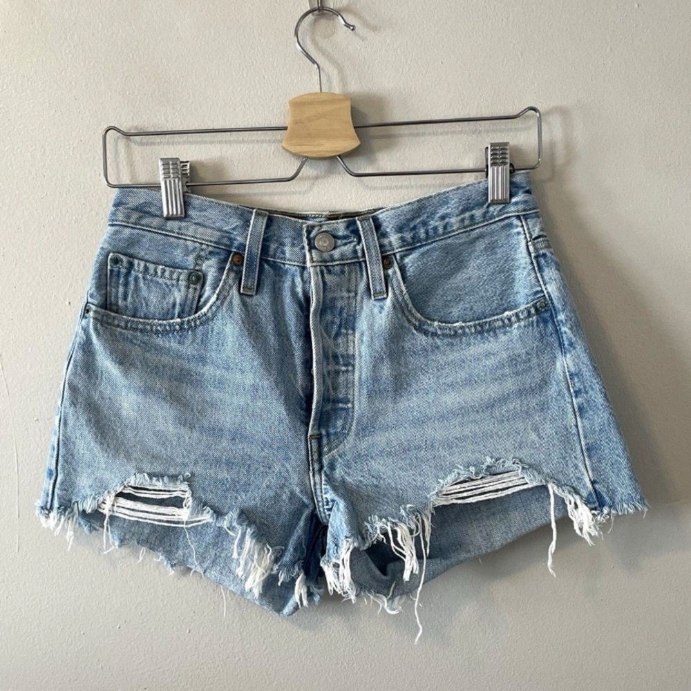 Levi's Light Blue Frayed Jean Shorts